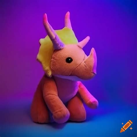 Neon background with cute triceratops plush toy on Craiyon