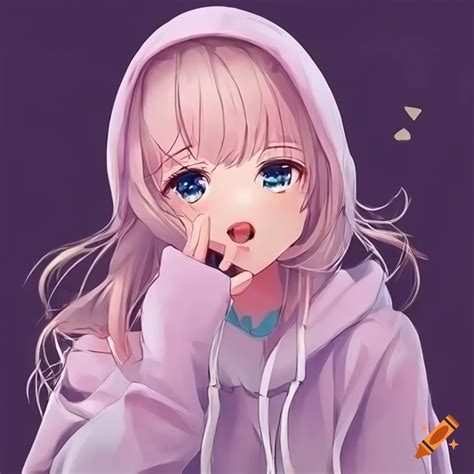 Cute anime girl in an oversized hoodie on Craiyon