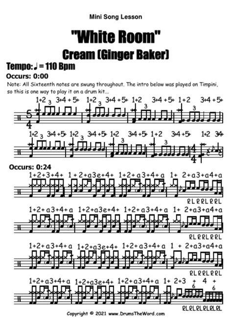 "White Room" (Cream) MINI-SONG LESSON - Free Video Drum Lesson & Sheet Music (Ginger Baker ...