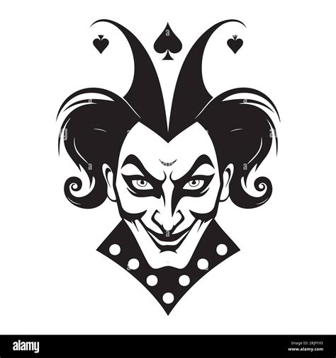 A black icon of the joker, in a white isolated vector illustration, embodies the playful and fun ...