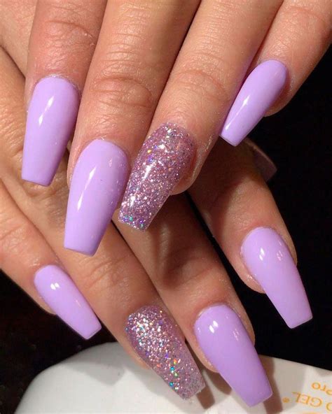 Cute light purple coffin nails with glitter accent nail design # ...