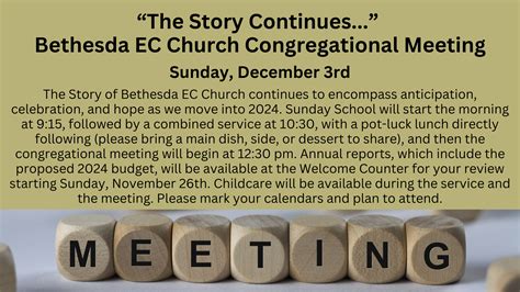 “The Story Continues...” Bethesda EC Church Congregational Meeting | Bethesda EC Church