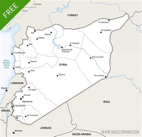 Free Vector Map of Syria Political | One Stop Map