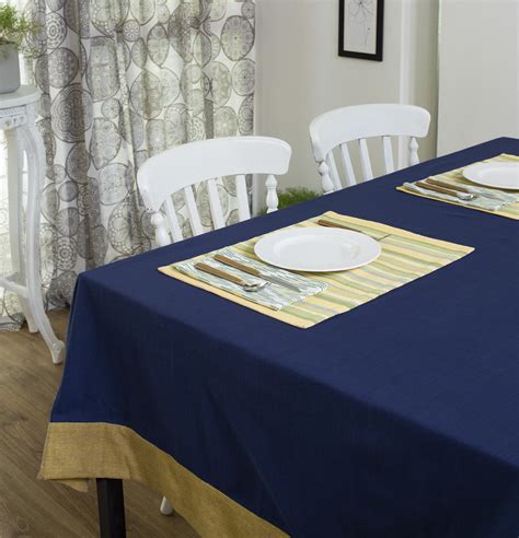 Buy Solid Cotton Table Cloth Estate Blue/Beige 60" x 90" – Thoppia