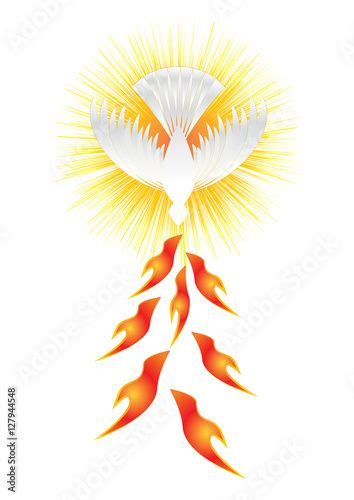 Stock Image: Holy Spirit symbol - a white dove, with halo of light rays and seven rays of fire ...