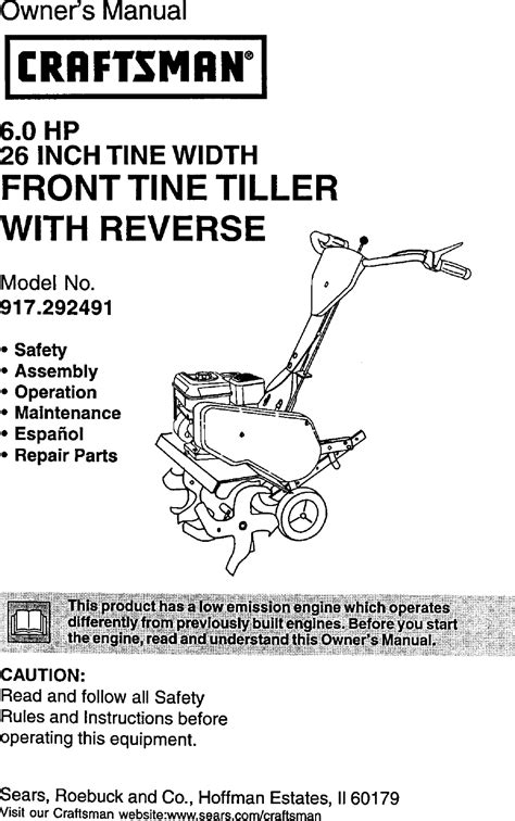 Craftsman 917292491 User Manual TILLER Manuals And Guides L0109053