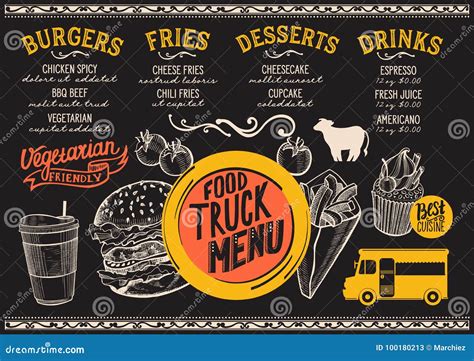 Food truck menu template. stock vector. Illustration of invite - 100180213