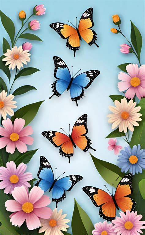 Butterflies & Flowers Illustration Free Stock Photo - Public Domain Pictures