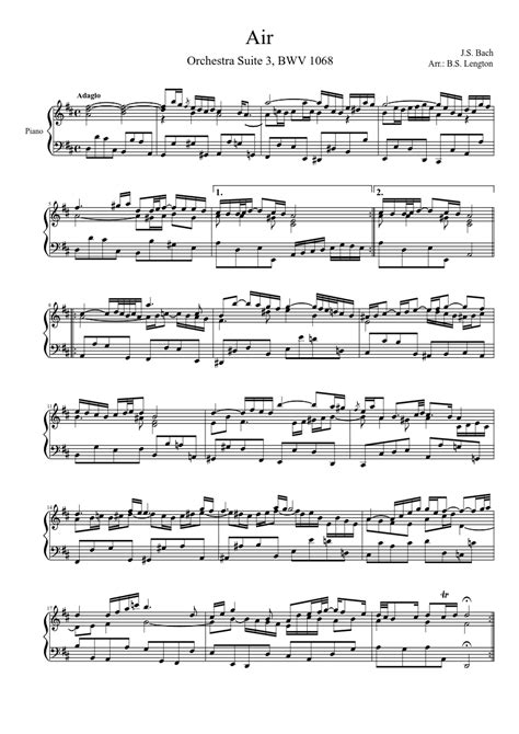 J.S. Bach, Orchestra Suite 3 (BWV 1068) - Air sheet music for Piano download free in PDF or MIDI