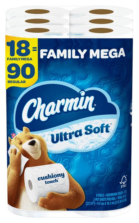 Charmin Ultra Soft Cushiony Touch Toilet Paper, 18 Family Mega Rolls ...