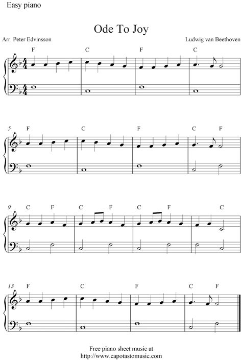 Easy Sheet Music For Beginners: Free easy piano sheet music for beginners, Ode To Joy by Ludwig ...