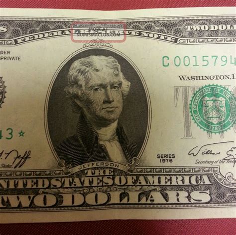 Vintage Rare Crisp $2 Two Dollar Bill 1976 Low Number Star Note Frn Us