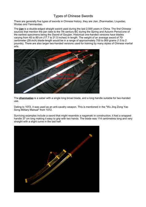 Types of Chinese Swords There Are Generally Five Types of Swords in Chinese History, They Are ...