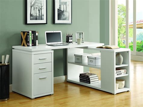 60" X 47" Modern White L-Shaped Desk with File Drawer & Open Shelving – ComputerDesk.com