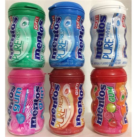 Mentos Gum Collection. Pack of 6 Six Flavors: Spearmint, Bubble Fresh Cotton Candy, Fresh Mint ...