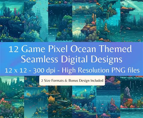 12 Seamless Game Pixel Ocean Landscape Digital Download - Etsy