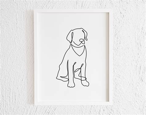 Labrador Retriever With Bandana One Line Drawing Printable Modern Lab ...