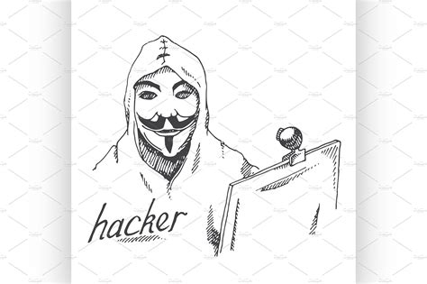 portrait of hacker with mask | Pre-Designed Illustrator Graphics ...