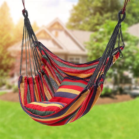 SELLCLUB Hammock Chair Swing for Indoor Outdoor Large Hanging Rope Seat with 2 Pillows & Storage ...