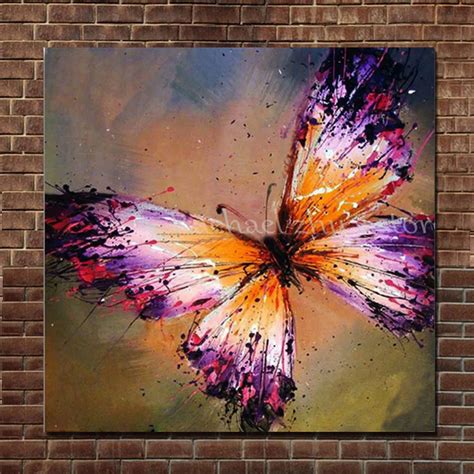 Hand Painted Abstract Purple Butterfly Oil Painting On Canvas Abstract Butterfly Wall Art ...