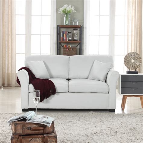 Classic and Traditional Comfortable Linen Fabric Loveseat Sofa Living Room Couch, Beige ...