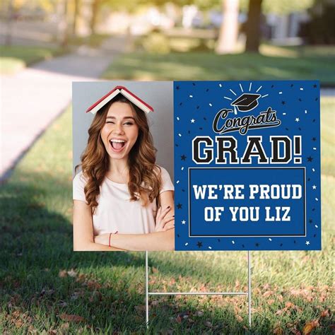 Custom Blue Graduation Photo Yard Sign - Size - 22in x 15in | Party City