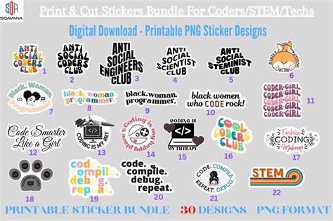 Printable Computer Programmer Stickers Pack PNG Digital - Etsy