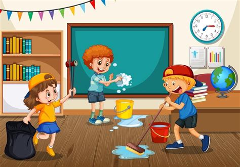 Download Scene with Students Cleaning Classroom