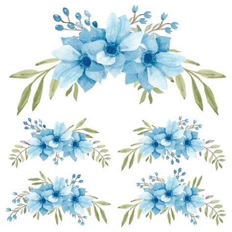 Watercolor light blue anemone curved bouquet set 1180563 Vector Art at Vecteezy