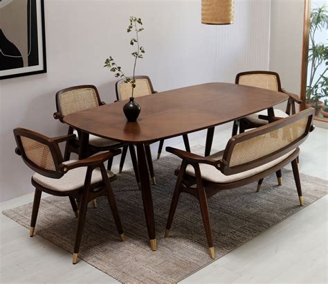 Buy Aritva Teak Wood 6 seater Dining Table Set with Bench Online in ...