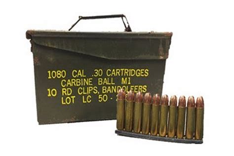 Military Surplus 30 Carbine Ammunition AM30M1CA Korean 100 Grain Full Metal Jacket Can of 1080 ...