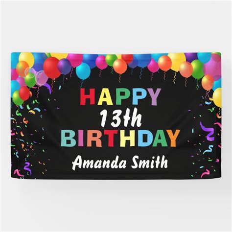 Happy 13th Birthday Colorful Balloons Confetti Banner | Zazzle.com