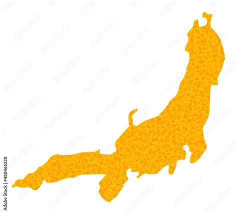 Vector Gold map of Honshu Island. Map of Honshu Island is isolated on a white background. Gold ...