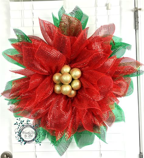 Custom Order - Poinsettia Deco Mesh Wreath - Christmas - Home Decor - Christmas Wreath Homemade ...