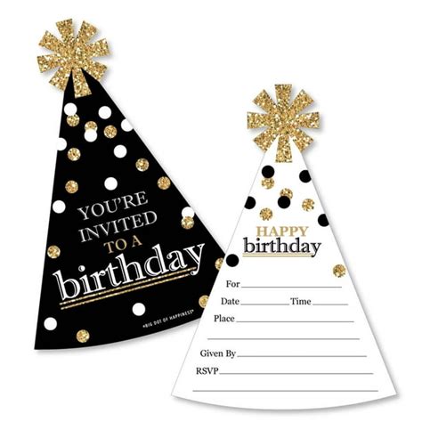 Adult Happy Birthday - Gold - Shaped Fill-In Invitations - Birthday Party Invitation Cards with ...