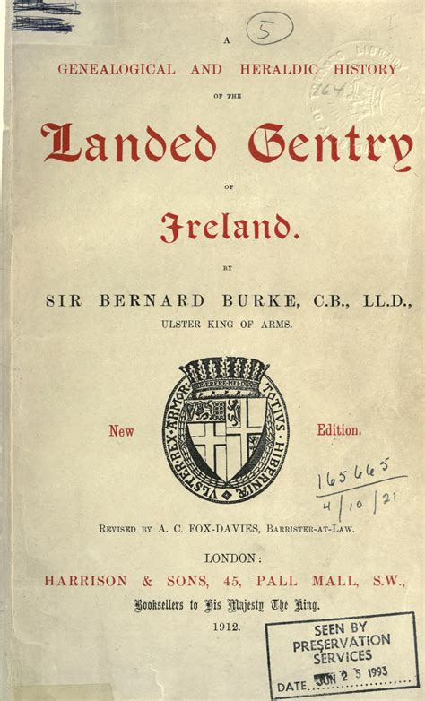 A genealogical and heraldic history of the landed gentry of Ireland : Burke, Bernard, Sir, 1814 ...