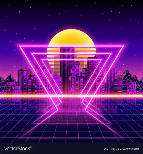 Retro neon city background neon style 80s Vector Image