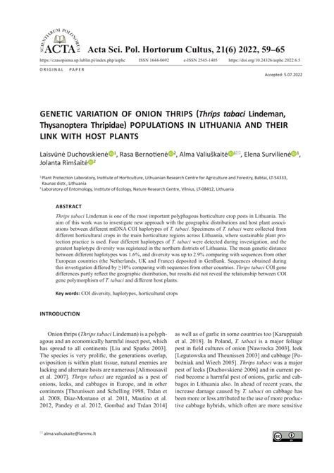 (PDF) Genetic variation of onion thrips (Thrips tabaci Lindeman ...