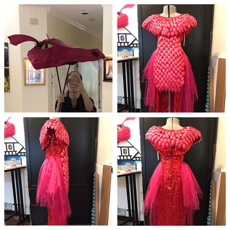 Dragon's costume for Shrek the Musical - paper mached the Dragon head and used plastic spoons to ...