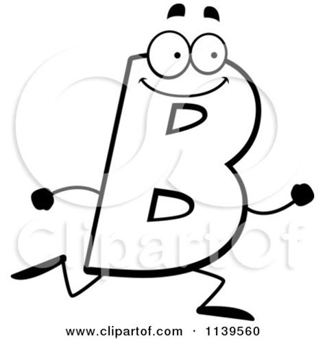 Cartoon Clipart Of A Black And White Running Letter B - Vector Outlined Coloring Page by Cory ...