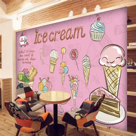 Drop Shipping Custom Mural Wallpaper Ice Cream Ice Cream Coffee Shop Tea Shop Restaurant ...