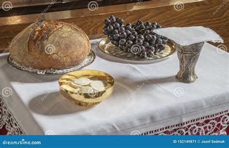 The Bread and Wine - Catholic Mass - the Symbols of Eucharist Stock Image - Image of grape, holy ...