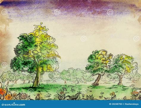 The idyllic landscape: stock illustration. Illustration of cardboard - 20248783