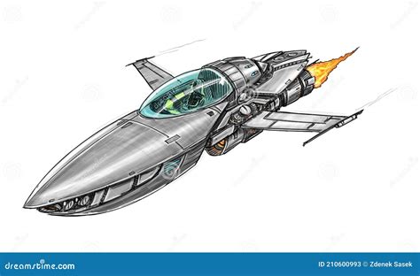 Sci-fi Spaceship or Spacecraft Concept Art Design Drawing or Illustration Stock Illustration ...