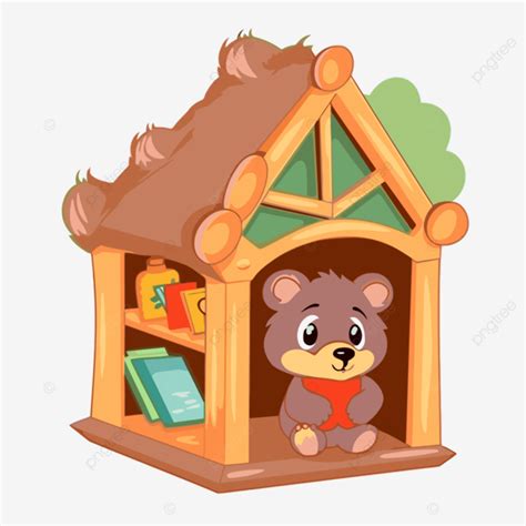 Cubby Clipart Bear Character Is Inside A Wooden House Reading The Book Cartoon Vector, Cubby ...