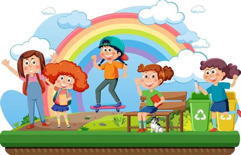 Happy children with rainbow in the sky 11476121 Vector Art at Vecteezy