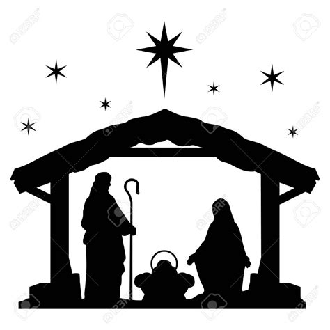 Nativity Scene Silhouette Holiday Holly Night Christmas. Stock Vector ...