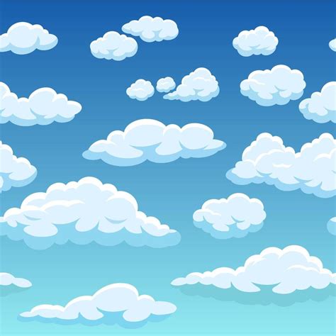 Seamless sky with clouds. Cute cloudy blue sky 2d game pattern, heaven summer weather background ...