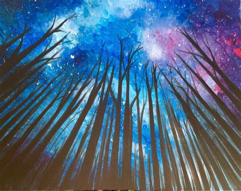 Acrylic painting night sky with trees | Online painting, Galaxy ...