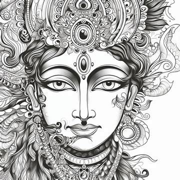 Divine Beauty: A Captivating Black Ink Art Print of Lord Krishna